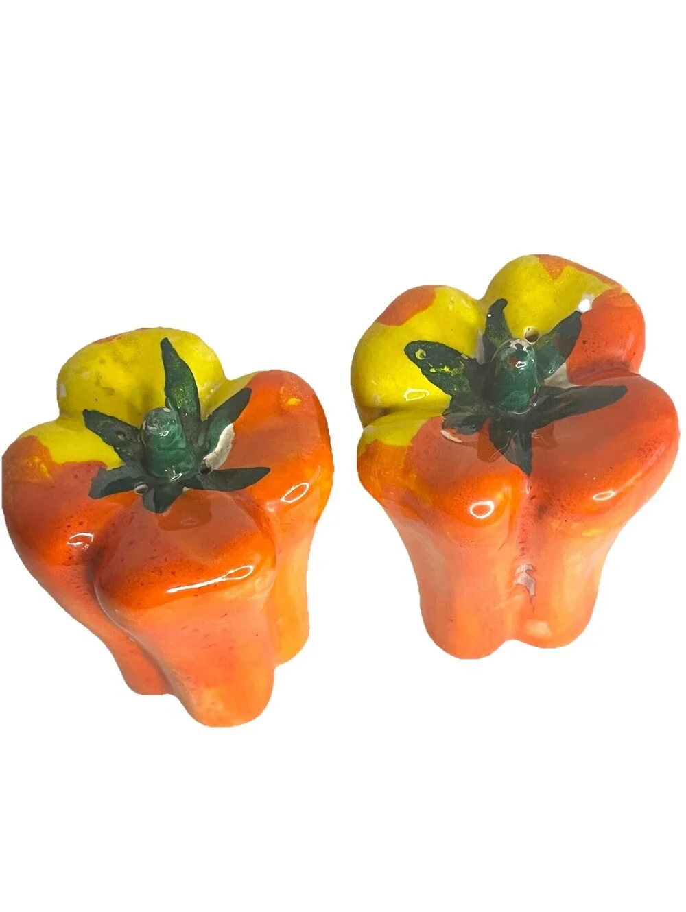 Vintage MCM Salt & Pepper Shakers Ceramic Orange Peppers Hand Painted Italy